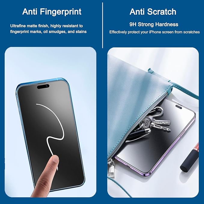 2 Pack Matte Privacy Screen Protector for iPhone 14 Pro 6.1", [Auto-Dust Removal and Auto-Alignment] Anti-Spy Anti-Glare Anti-Fingerprint Tempered Glass Film, Smooth & Sensitive Touch