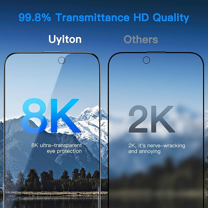 Uyiton Anti-Blue Light for iPhone 15 Pro Max Screen Protector - Unbreak-Glass Full Coverage Case Friendly Scratch Resistance 9H Tempered Glass Screen Protector for iPhone 15 Pro Max, 2 Pack