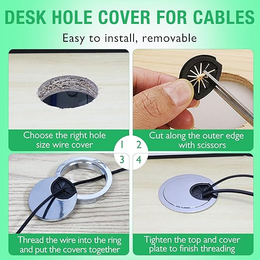 2 Pcs Desk Grommet 3-1/8" / 80 mm, Desk Cord Hole Cover, Cable Grommet Metal Zinc Alloy Materilal, Desk Hole Grommet for Home & Office Pc, Detachable Cable Cord Organizer-Brushed Silver