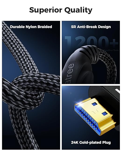 HDMI Cable 10FT - 8K Ultra High Speed HDMI Cable Certified - 48Gbps,8K 60hz,4K 120hz,Braided,eARC,HDCP 2.2-2.3 - Compatible with PS5,Monitor3.3,UHD TV