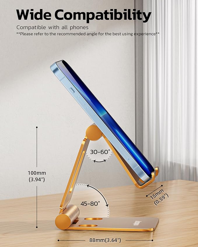Nulaxy Dual Folding Cell Phone Stand, Fully Adjustable Foldable Desktop Phone Holder Cradle Dock Compatible with Phone 16 15 14 13 12 11 Pro Xs Xs Max Xr X 8, Nintendo Switch, All Phones - Orange