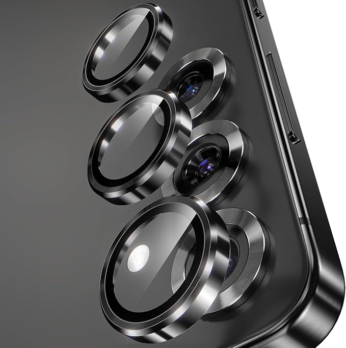 YWXTW Camera Lens Protector for Samsung Galaxy S25 Accessories [1:1 Fit & Ultra Clarity] 9H Tempered Glass Metal Individual Ring Camera Cover Screen Protector for S25, Case Friendly (Black)