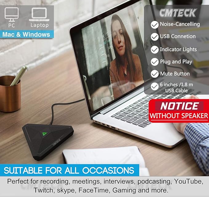 CMTECK Conference USB Microphone, Mute Button, Omnidirectional Condenser - Image 4