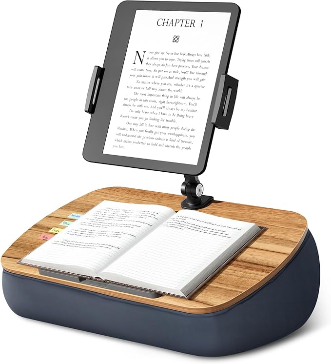 Lap Beanbag Cozy Kindle Pillow Stand for Bed with Adjustable Arm, 360° Tablet Holder, Fits 4.7"-13" Kindle, iPad, Phone, Lap Desk for Hands Free Reading in Bed, Couch, Sofa,Gray