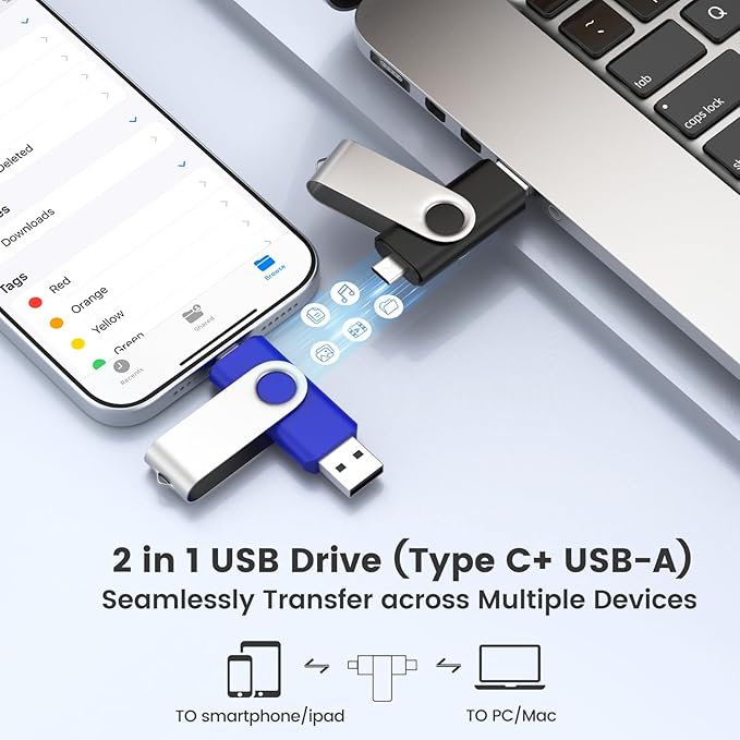 Customizable 128MB Flash Drive 10 Pack, ABLAZE Dual USB 2.0+ Type C Thumb Drives with Logo Personalized USB Memory Sticks (Mixed Colors)