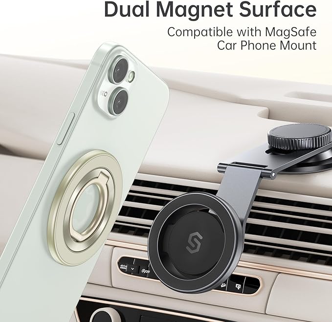 Syncwire Upgraded Magnetic Phone Ring Holder for MagSafe, Magnetic Cell Phone Grip Stand Finger Ring Kickstand with Two-Sided Magnets Compatible iPhone 16 Pro Max 15 14 13 12 Android, Yellow