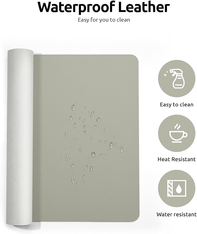YSAGi Leather Desk Protector, Office Mat, Large Mouse Mat, Non-Slip PU Leather Blotter, Laptop Desk, Waterproof Writing Pad for Office and Home (Sage Green, 31.5" x 15.8")