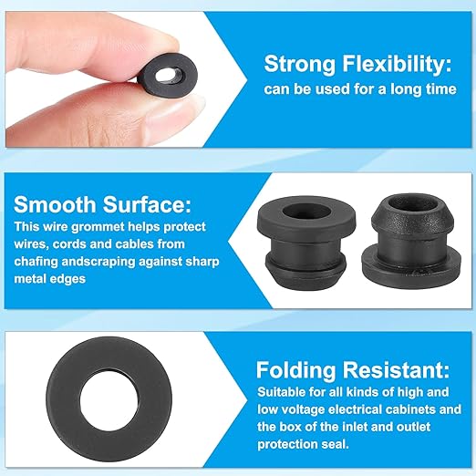 PATIKIL 9mm / 3/8 Inch Drill Hole,1/4 Inch ID Rubber Grommets, 15Pcs Top Hat Grommet for Wiring Eyelet Ring Gasket Automotive Firewall Cable Hole Plugs Wires Protection, Black