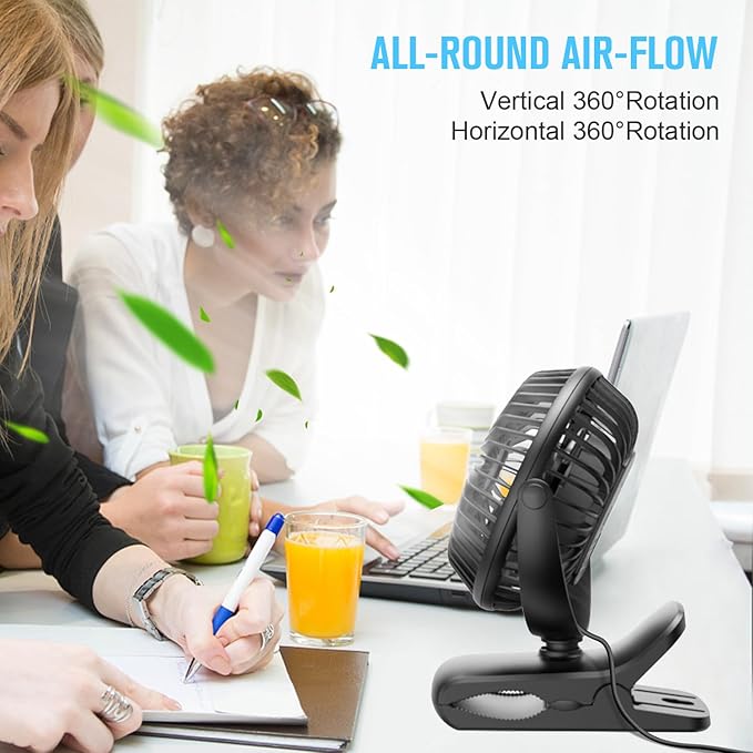 BESKAR Small Clip on Fan, 3 Speeds USB Fans with Strong Airflow, Clip & Desk Fans USB Plug in with Sturdy Clamp - Ultra Quiet operation for Office Dorm Bedroom Stroller