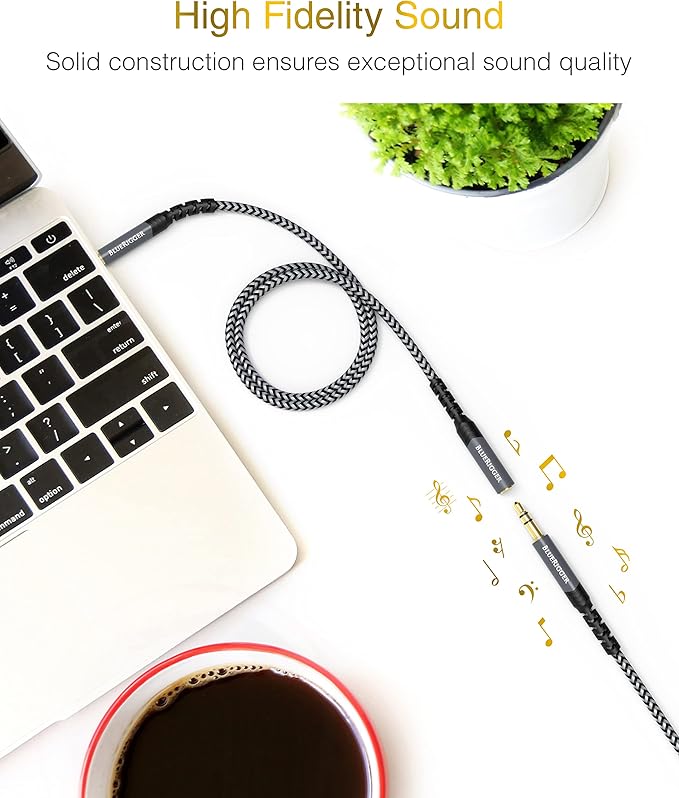 BlueRigger Headphone Extension Cable (3FT, 24K Gold Plated Jack, Hi-Fi Sound, 3.5mm Male to Female Stereo Audio Cable) – Aux Cord for iPod, Laptops, Smartphones, Speakers, Tablets, Home Car Stereo