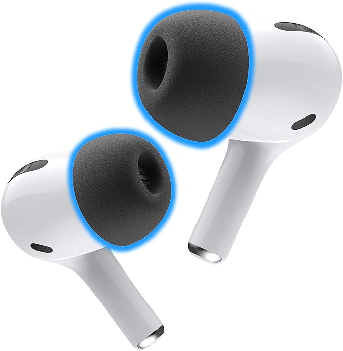 Foam Masters Memory Foam Ear Tips for AirPods Pro 1st & 2nd Gen | Comfortable | Secure | Better Noise Cancellation | Version 3.0 Replacement Buds (Large - 3 Pairs, Black)