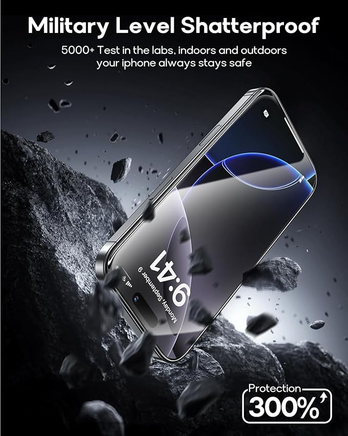 3 Pack for iPhone 16 Pro Tempered Glass Screen Protector:9H+ Durable, Auto Positioning, Bubble Free, High Definition, Easy Installation