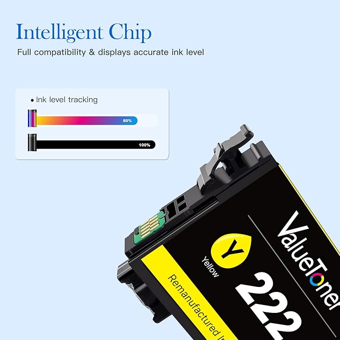 Valuetoner 222XL (5-Pack) High-Capacity Black & Standard Color Remanufactured for Epson 222 Ink Cartridges 222XL Work with Workforce WF-2960 Expression XP-5200 (2 Black, 1 Cyan, 1 Magenta, 1 Yellow)