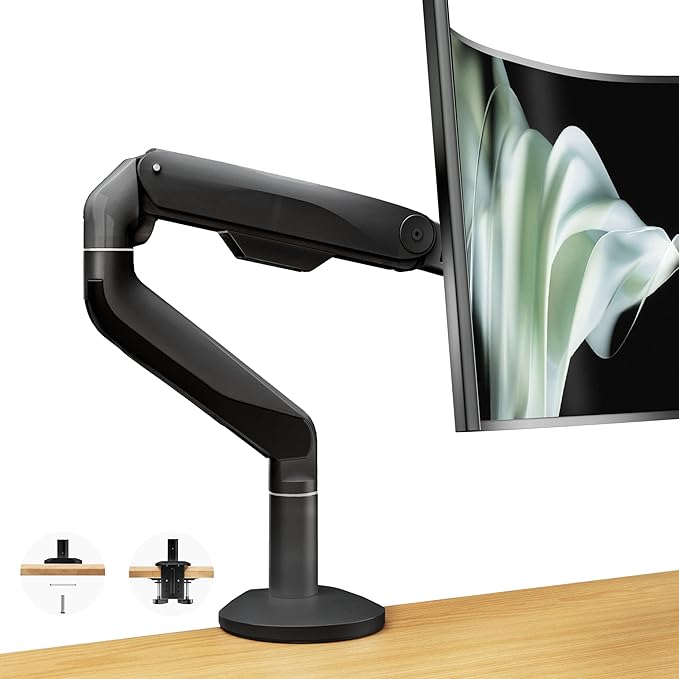 Ultrawide Single Monitor Mount, Adjustable Gas Spring Monitor Arm for 17 to 49 inch Screens, 75/100 Vesa Mount, Black