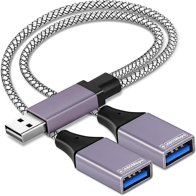 2025 Upgraded,USB Splitter 1 in 2 Out Cable,Double USB Port Extender Power Split Adapter,Data & Charger Cord Extension Adapter Cable-25 CM (Data and for Charging but Wouldn't Work for CarPlay