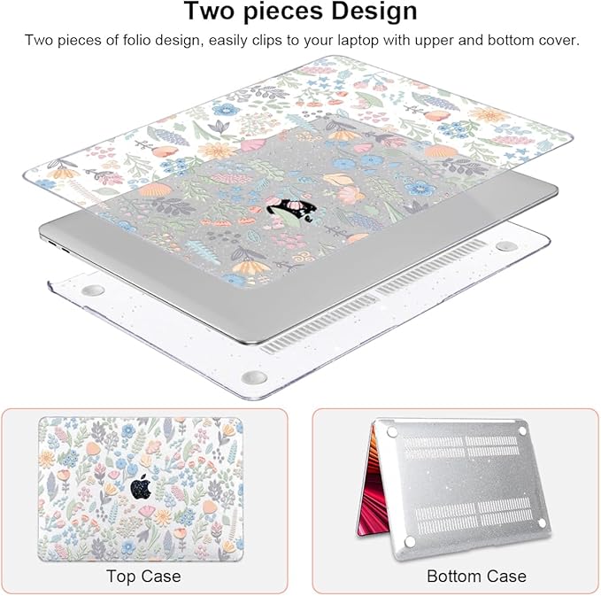 for MacBook Air 13 inch Case 2021 2020 2019 2018 Model M1 A2337 A2179 A1932 with Retina Display & Touch ID, Shiny Pattern Plastic Hard Shell Case Keyboard Skin Cover, Starry Sky Flowers