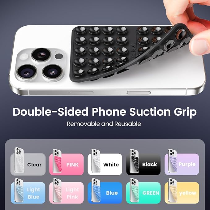Klearlook Silicone Suction Cup Phone Case Mount Double Sided, Silicon Sticky Phone Grip with Higher Suction for Cell Phone, Hands-Free Phone Accessories Holder for Selfies and Videos, Black