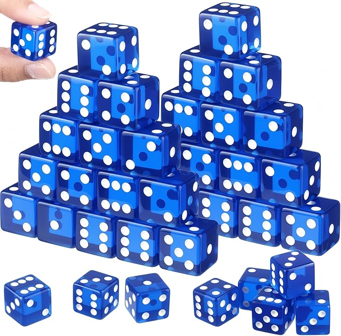 36 Piece 19 mm Casino Style Craps Dice Sets Acrylic and Translucent D6 Dice, Square W/Rounded Edge for Casino, Craps, Table Games and Board Games (Blue)