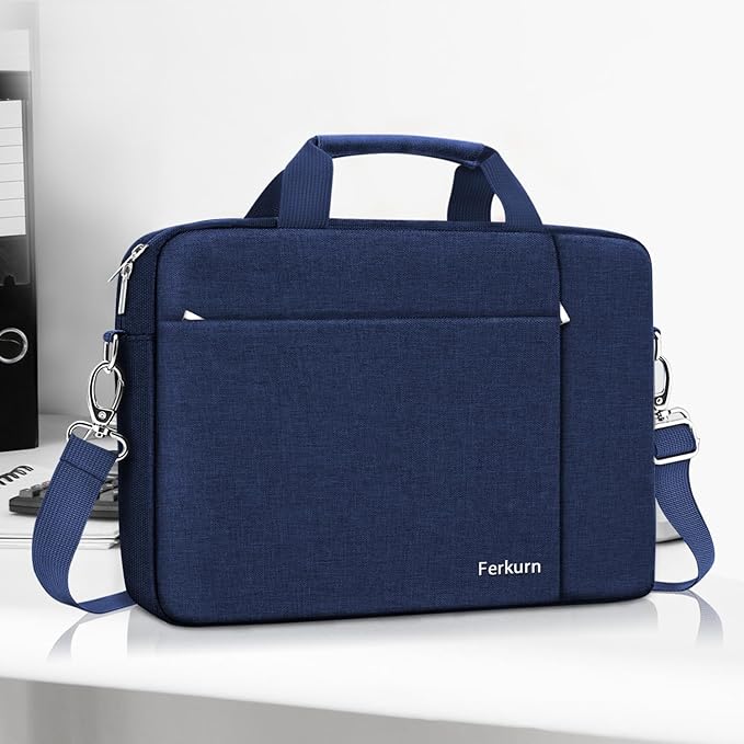 Ferkurn Laptop Bag Case for Women Men Computer Bag Compatible with HP Envy Pavilion Omen/LG Gram/MSI/Dell Inspiron XPS/Lenovo/Acer, Shoulder Strap Carrying Messenger Briefcase, Blue, 14 Inch