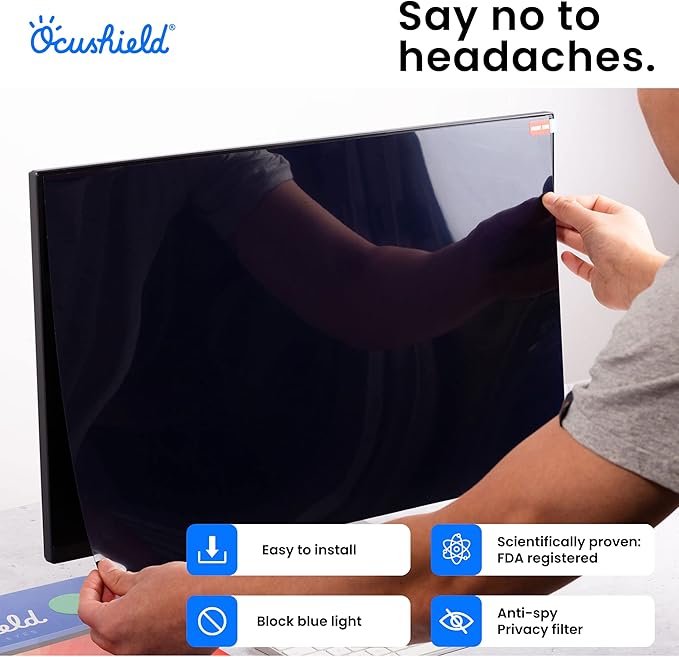 Ocushield 27” (16:9) Anti Blue Light Screen Protector with Privacy Filter for Laptops and Computer Monitors - Anti-Glare - Easy Install - Anti-Fingerprint - Reduce Eye Fatigue (598 x 337 mm)