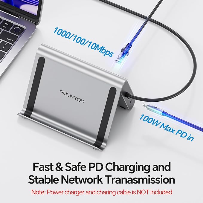 MacBook Pro Docking Station Dual Monitor 4K@60Hz for MacBook Pro/Air M3 Pro/M4, PULWTOP USB C Docking Station Stand Laptop Dock with 2 HDMI, PD, Ethernet, USB A/C 10Gbps, Audio, SD/TF, USB 2.0