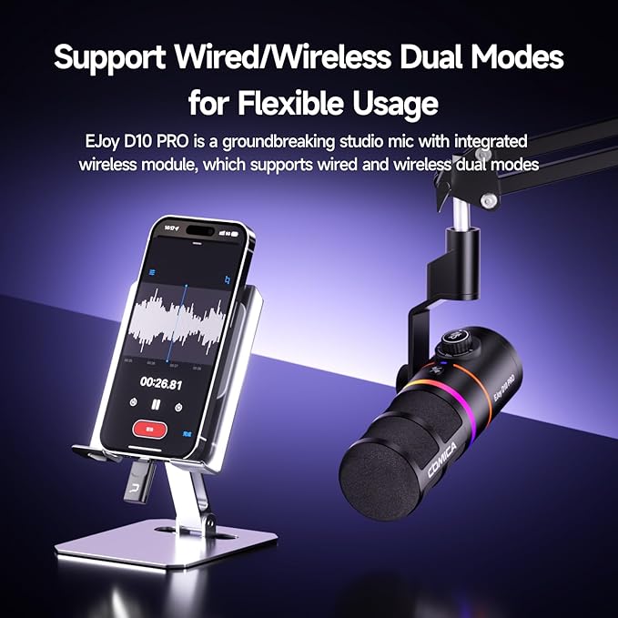 EJoy D10 PRO USB Wireless Gaming Microphone – Boom Arm Mic - Image 2