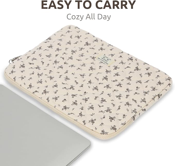 Puffy Laptop Sleeve 13-15.6 Inch Cute Quilted Laptop Protective Case Padded Floral Computer Sleeve for MacBook (A-Black, 11 Inch)