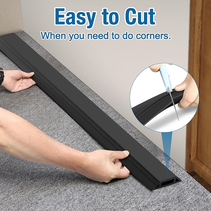 Eapele 4 ft Floor Cord Cover Heavy Duty Cable Protector, Easy to Unroll, Prevent Trip Hazard for Home Office or Outdoor Settings (Black)
