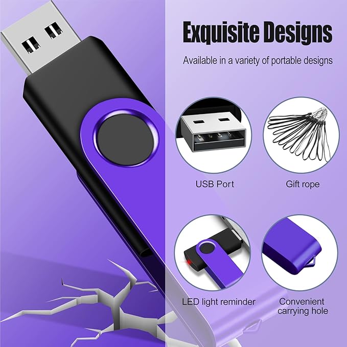 EASTBULL Flash Drive Bulk8GB USB 50 Pack with Lanyards USB 2.0 Thumb Drive Bulk Memory Stick Swivel Pen Drive for Storage and Backup 8 GB 50 Pack, Purple