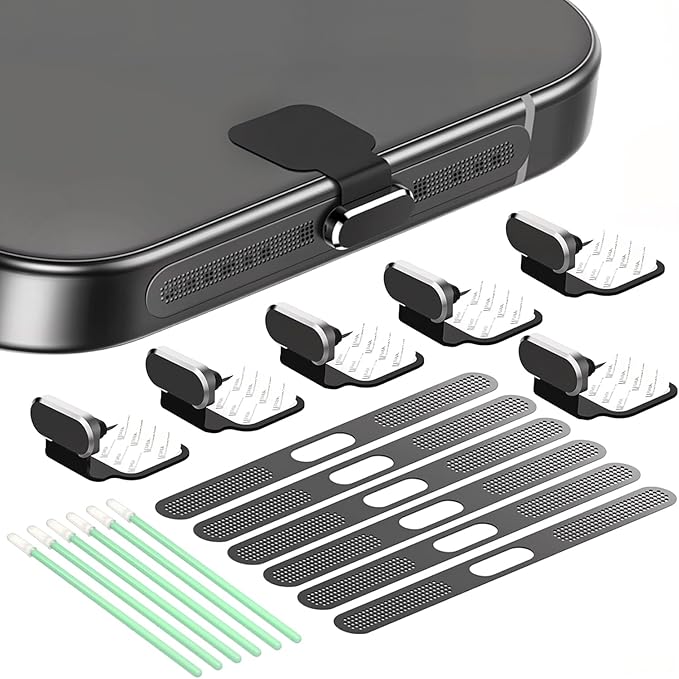 6 Pack USB C Dust Plug, Anti-Lost USB C Plug Cover USB C Charging Port Protector Cover with Speaker Dust Cover Compatible with iPhone, 16, 15 (Pro, Plus, Pro Max) iPhone 17