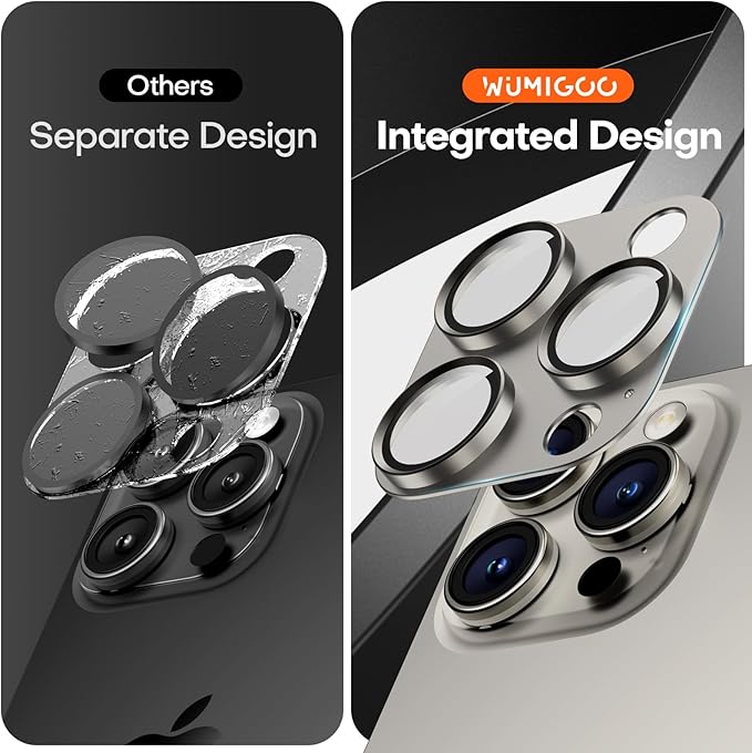 Camera Lens Protector for iPhone 16 Pro Max/16 Pro/15 Pro Max/15 Pro/14 Pro Max/14 Pro, Aluminum Alloy Sapphire Glass Camera Screen Cover, Case Friendly- Natural Titanium