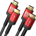 JSAUX 8K HDMI Cable 2 Pack 10ft, 48Gbps High Speed HDMI 2.1 Braided HDMI Cord, 4K 120Hz 144Hz, 8K 60Hz, Dynamic HDR, DTS:X, 2K, 1080P, 3D, eARC Compatible with Laptop, TV Gaming Monitor PS5 PS4 -Red