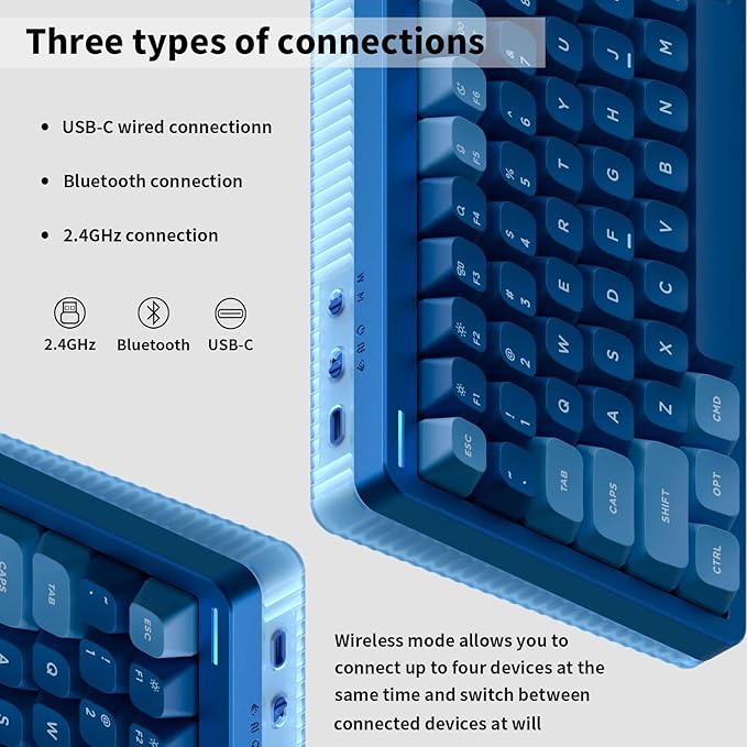 nuphy Halo96 V2 Wireless Keyboard,Gasket Structure,96% Hot Swappable Gaming Keyboard, 99 Kyes RGB Backlit Mechanical Keyboard, Support QMK/VIA,Bluetooth/USB-C/2.4GHz-Blue,Lemon Switches (55gf)