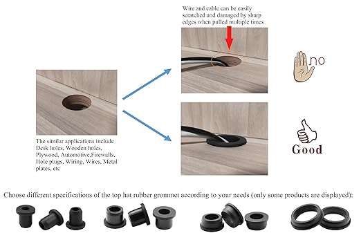 2 pcs 2-1/2" Drill Hole，2-1/16" ID Black Silicone Top hat Rubber Grommets for Wiring，Automotive，Firewall，Hole Plug，Desk，Screw，Water and Gas Pipe，Drain，House Siding，Cable Bushing，Glass，Wire Plug