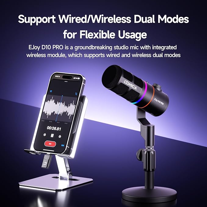 EJoy D10 PRO Combo Dual-Channel Wireless USB Gaming Microphone – RGB Dynamic Mic - Image 2
