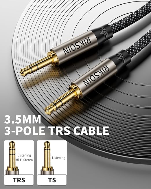 3.5mm Aux Cable 2FT/0.6m, Silver-Plated Wire Core Male to Male Cord for Headphones Car Home Stereos Speaker Compatible with iPhone iPad iPod Echo