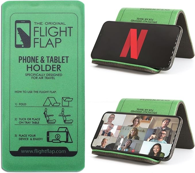 Airplane Phone Holder, Flexible Cell Phone Holder, Folding Cellphone Stand for Desk, Bed, Office, Treadmill - Airplane Accessories Long Flight Travel - Plane Essentials (Original Green)