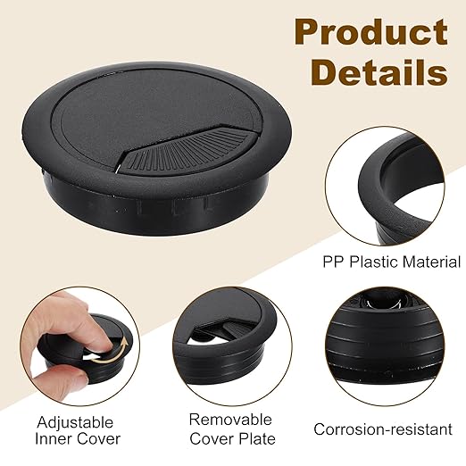 uxcell 8 Pcs 60mm (2.36 Inch) Desk Grommet, Plastic Cable Hole Cover, Wire Cord Cable Organizer for Home Office Computer Desk Cabinet, Black