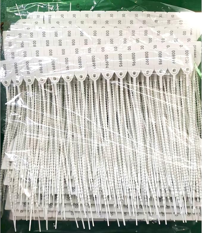 1000 Numbered Plastic Tamper Seals, Zip Ties for Fire Extinguishers Pull Tite Security Tags Disposable Self-Locking Signage - Label Tie 250mm Length (1000 PCS, White)