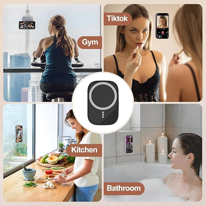 Magnetic Phone Suction Grip, Shower Phone Holder for MagSafe, Octo Phone Sticky Buddy Suction Grip for iPhone 16 15 14 13 12, Birthday Christmas for Women Black