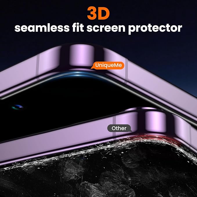 UniqueMe for iPhone 14 Pro Max Screen Protector - [Military Grade Shatterproof & 9H+ Hardness] Screen Protector 14 Pro Max Tempered Glass Full Coverage Protection, Easy Installation, 2 Packs
