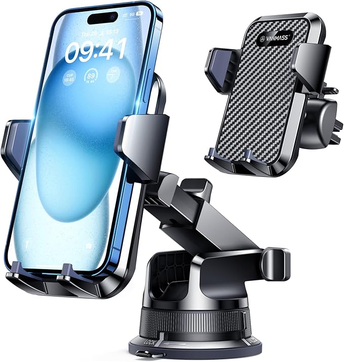 VANMASS [2025 Upgrade Phone Holders for Your Car [Super Suction Cup] Cell Phone Mount Car Dashboard Window Vent Desk Fit for iPhone 16 Pro Max 15 14 Universal Handsfree Automobile Vehicle Cradle
