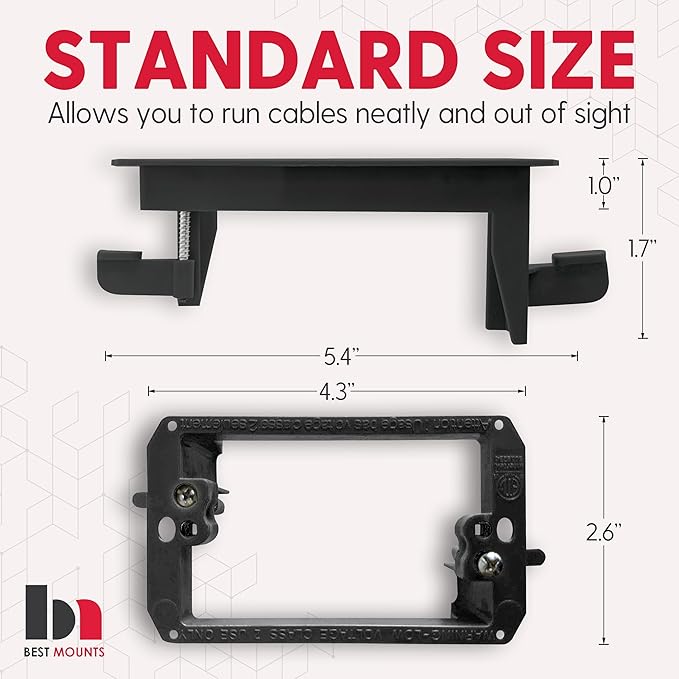 2 Pack Wall Plate Cable Pass Through with Bracket - In Wall Cable Management Kit - Recessed Cable Wall Plate Pair with Single Gang Low Voltage Mounting Bracket - Decorator Cover for Low Voltage Cables