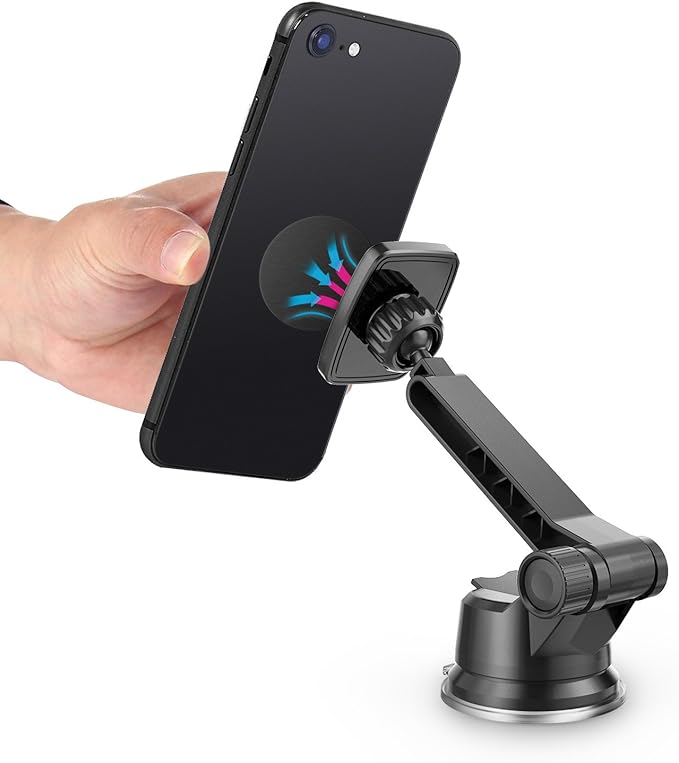 WixGear Dashboard Mount, Universal Magnetic Phone Holder for Car, Windshield Mount and Dashboard Mount Holder for Cell Phones and Tablets with Long Adjustable Arm – (New Rectangle Head)