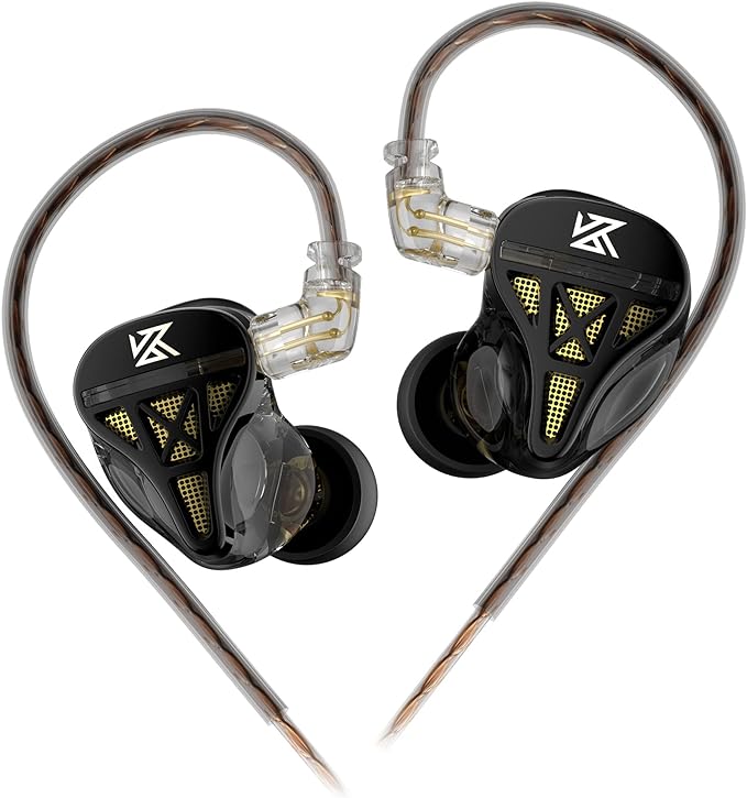 Wired Headphone,KZ DQS HiFi Dynamic Drivers IEM Earphone,KZ Gaming Earbuds Headphones Bass 2pin 3.5mm Sports Music Game in Ear Monitor Headphone for System Singers (Black, No Mic)…