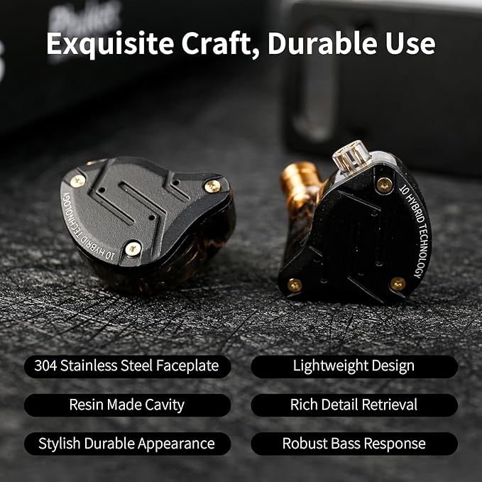Kinboofi KZ ZS10 Pro IEM Headphone, in Ear Monitor Headphone, 4BA 1DD KZ Wired Earphone Multi Driver in Ear Earphone,IEM Earphone on Stage Monitor for Singer Guitarist Drummer (Matte Black No Mic)