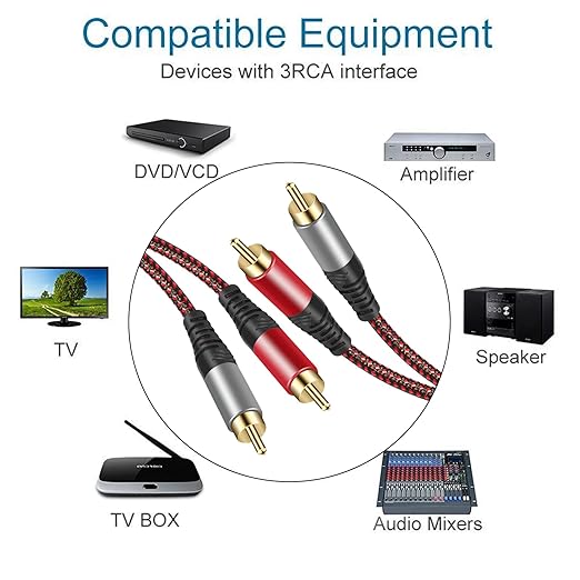 RCA Cable 30Ft,2Rca Male to 2-RCA Male Audio Stereo Subwoofer Cable [Hi-Fi Sound] Nylon-Braided Auxiliary Audio Cord for Home Theater, HDTV, Amplifiers, Hi-Fi Systems,Speakers and etc (30Ft)