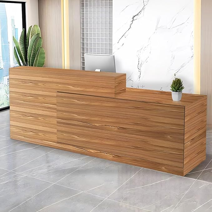 Reception Desk with Counter Modern Checkout Counter with Lockable Drawer Keyboard Tray Receptionist Desk for Office Salon Reception Table I Right 63inch/160cm