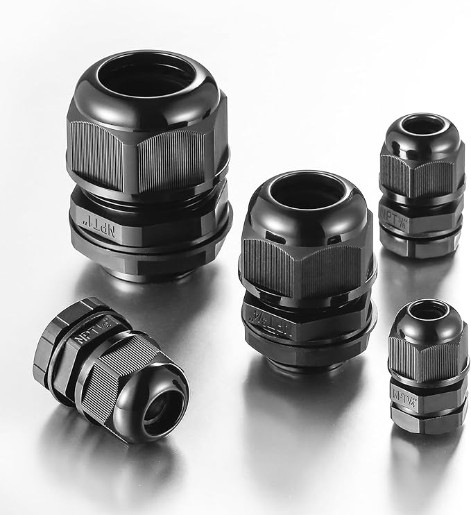 IP68 Waterproof NPT Cable Glands Assortment - 38pcs Cord Grip for Cables 1/4'', 3/8", 1/2", 3/4" - UL Listed and RoHS Compliant - Nylon Strain Relief