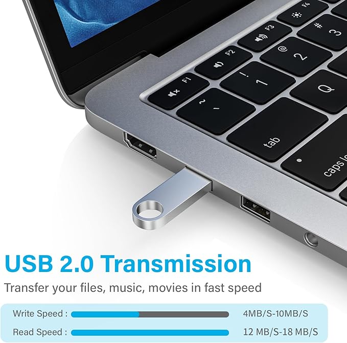 ABLAZE 128MB Flash Drive 20 Pack, Metal USB 2.0 Thumb Drives with Keychains USB Sticks Pendrives (Sliver)
